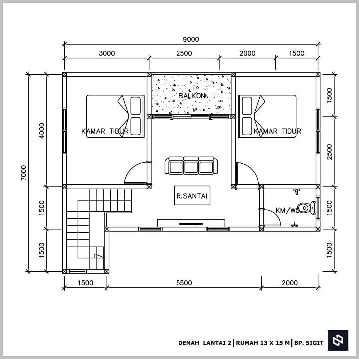 Desain rumah 13x15 Meter 2Lantai