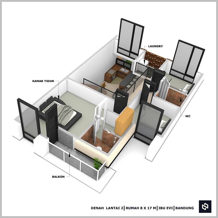 Desain rumah 8x17 Meter 2Lantai