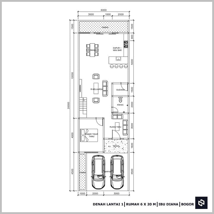 Desain rumah 6x20 Meter 2Lantai