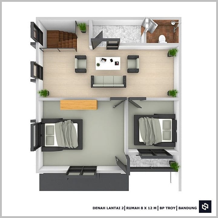 Desain rumah 8x12 Meter 2Lantai