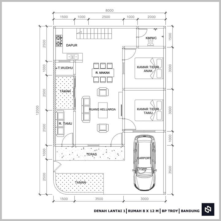 Desain rumah 8x12 Meter 2Lantai