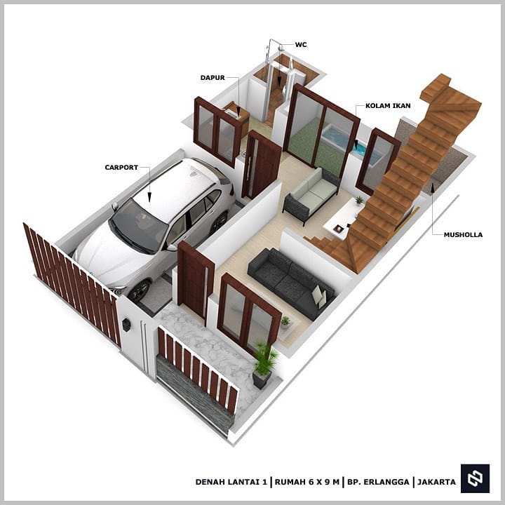 Desain rumah 6x9 Meter 2Lantai