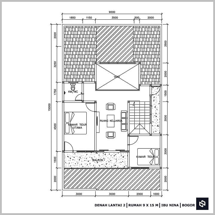 Desain rumah 9x15 Meter 2Lantai