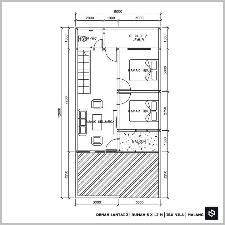 Desain rumah 6x12 Meter 2Lantai