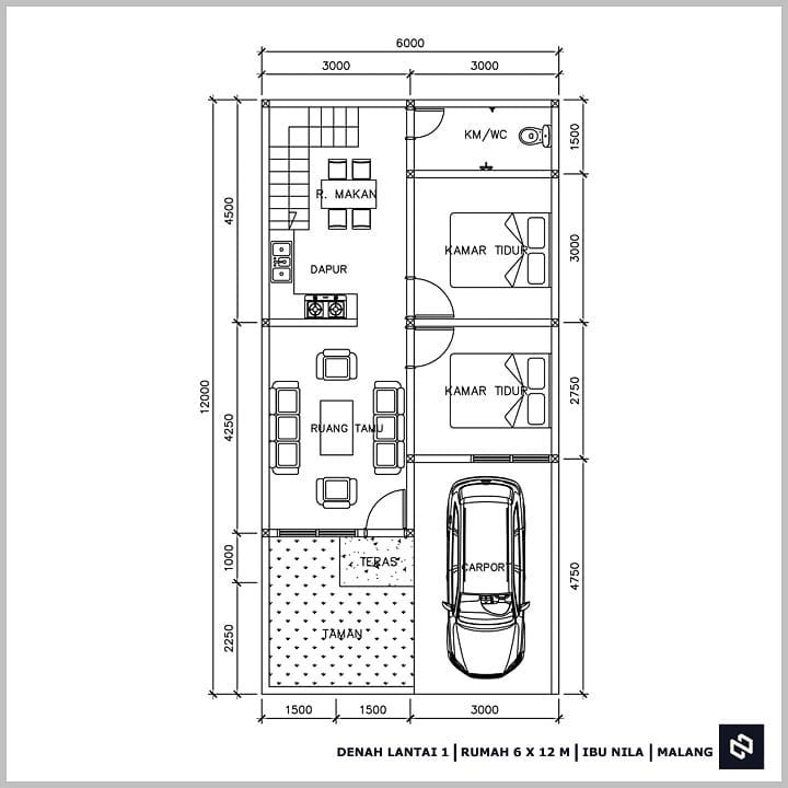 Desain rumah 6x12 Meter 2Lantai