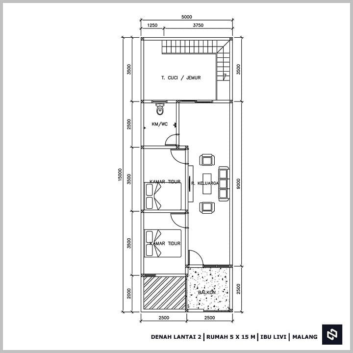 Desain rumah 5x15 Meter 2Lantai