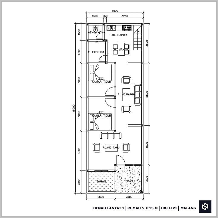 Desain rumah 5x15 Meter 2Lantai