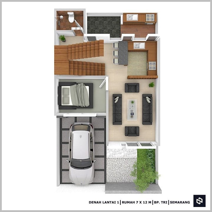 Desain rumah 7x12 Meter 2Lantai