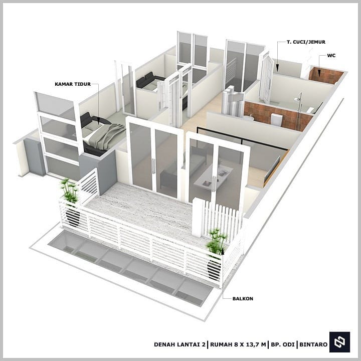 Desain rumah 8x11 Meter 2Lantai