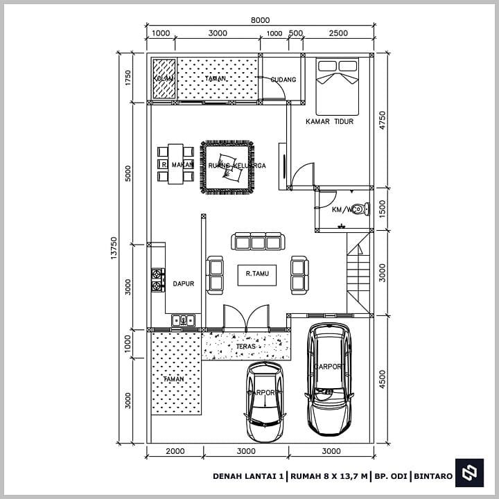 Desain rumah 8x11 Meter 2Lantai