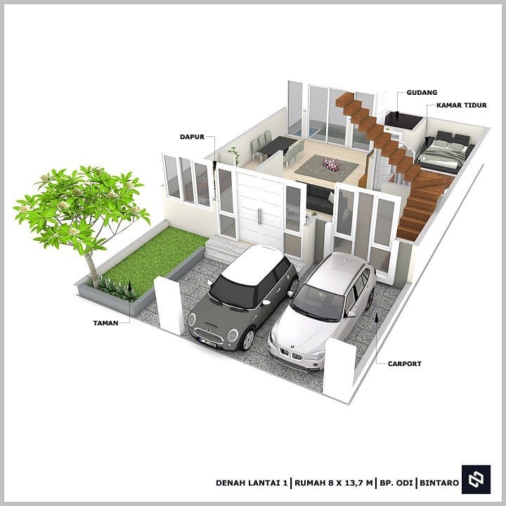 Desain rumah 8x11 Meter 2Lantai