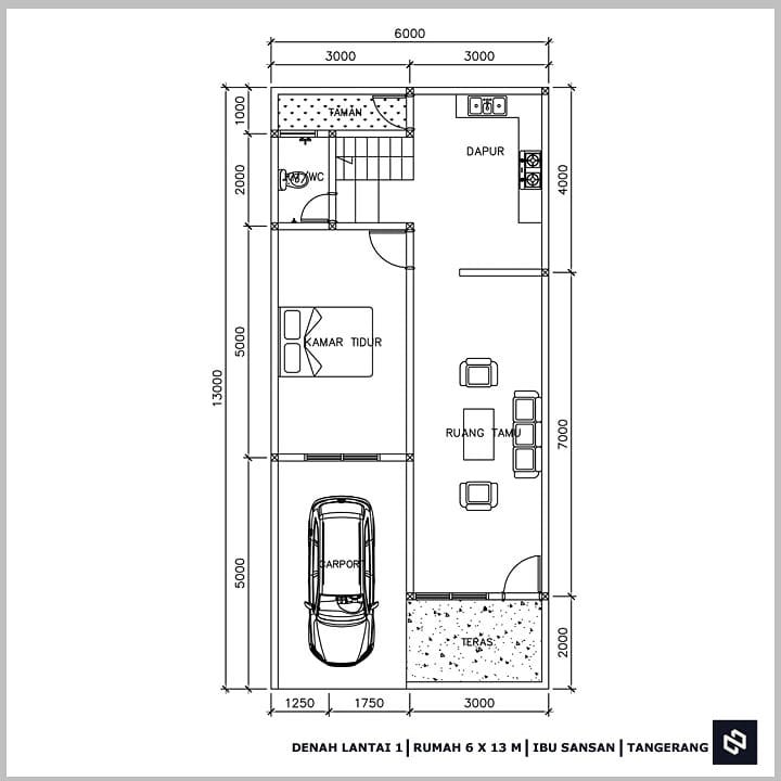 Desain rumah 6x13 Meter 2Lantai