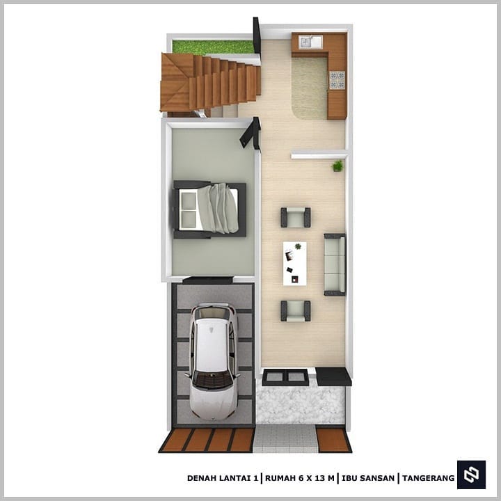 Desain rumah 6x13 Meter 2Lantai