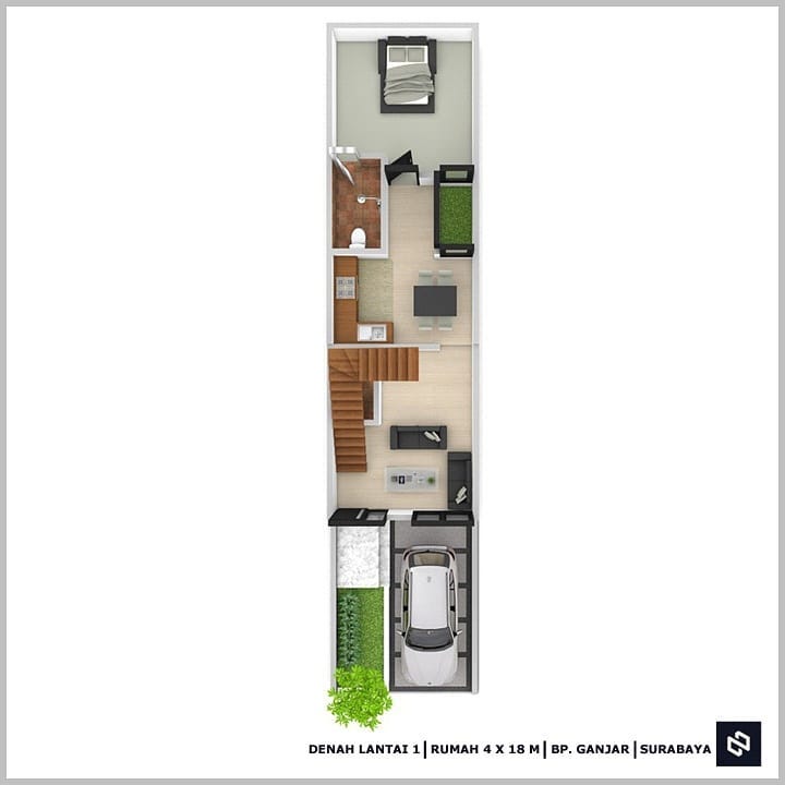 Desain rumah 4x18 Meter 2Lantai