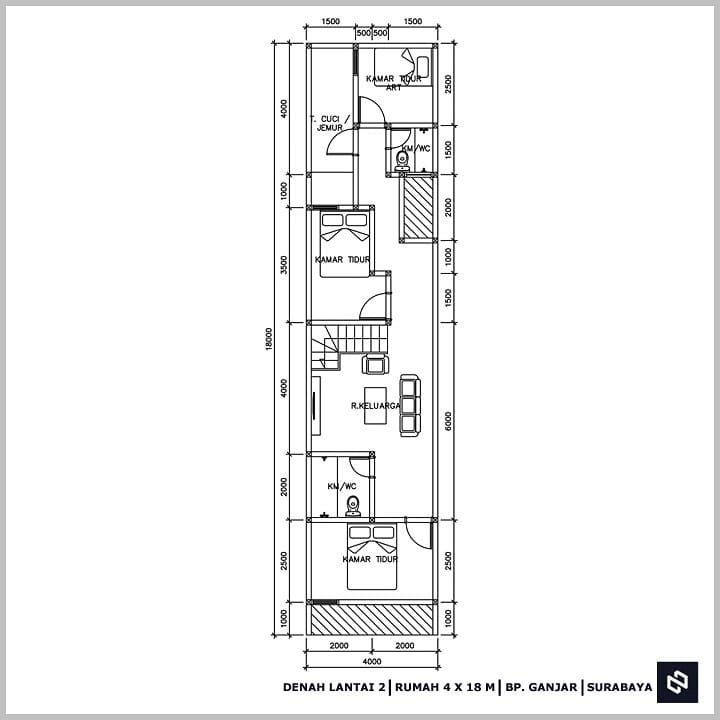 Desain rumah 4x18 Meter 2Lantai