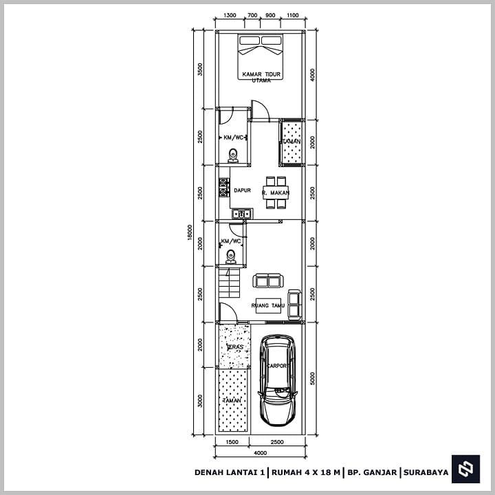 Desain rumah 4x18 Meter 2Lantai