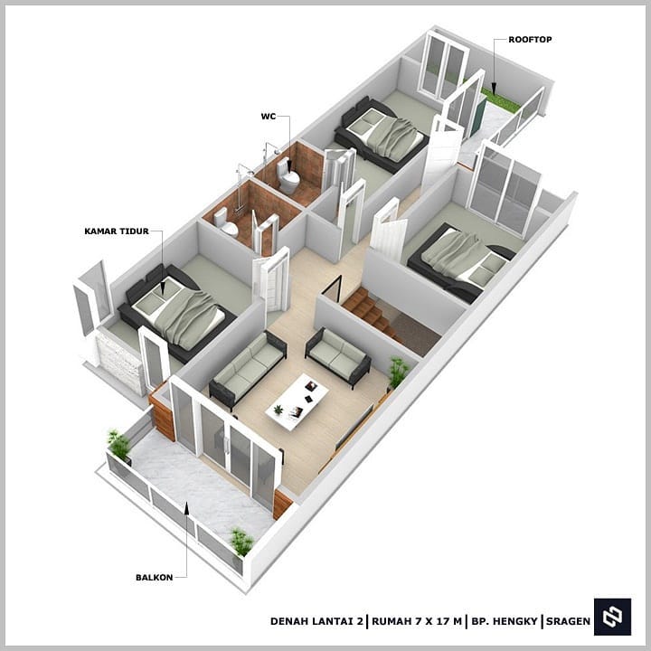 Desain rumah 7x17 Meter 2Lantai