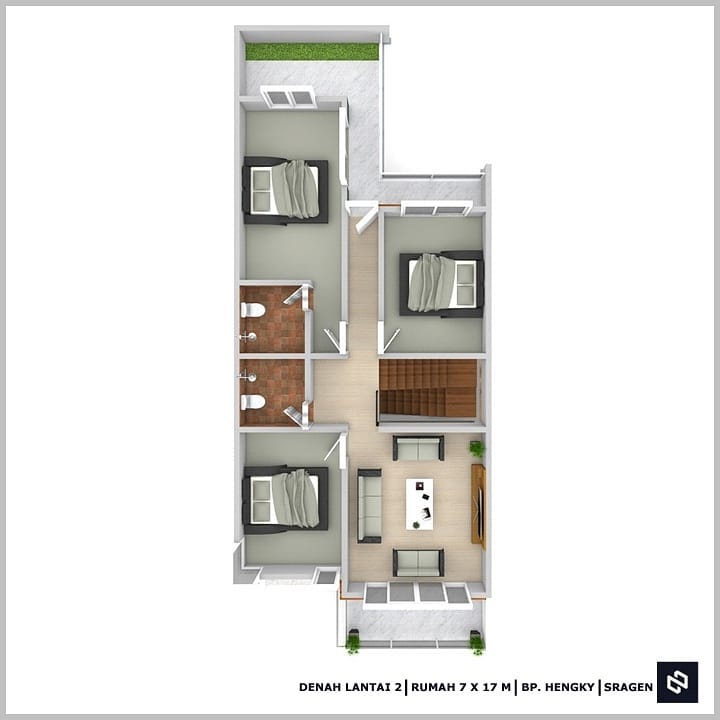 Desain rumah 7x17 Meter 2Lantai