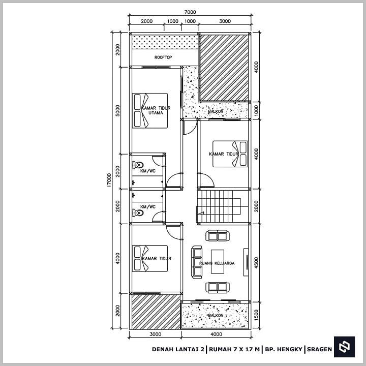 Desain rumah 7x17 Meter 2Lantai