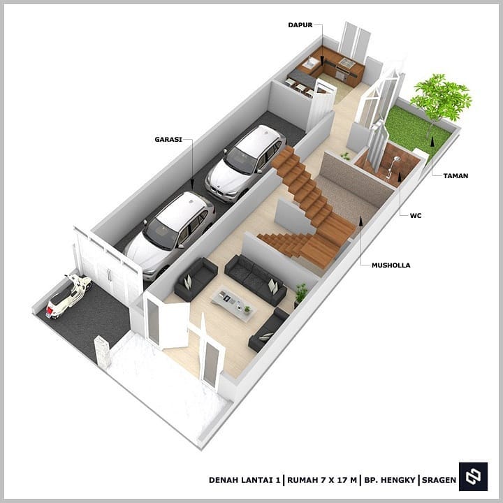 Desain rumah 7x17 Meter 2Lantai