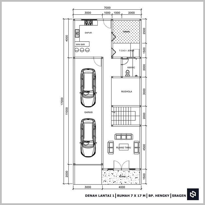 Desain rumah 7x17 Meter 2Lantai