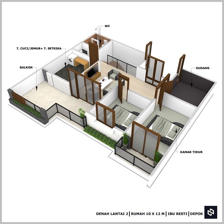 Desain rumah 12x10 Meter 2Lantai