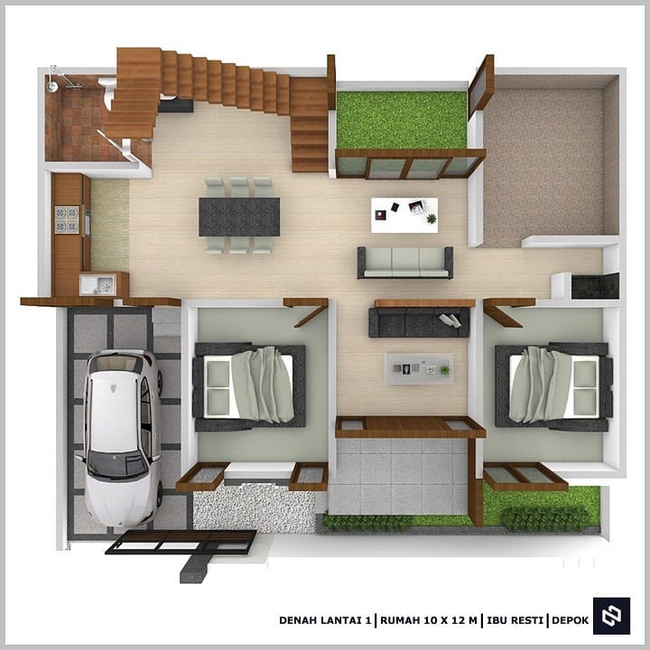 Desain rumah 12x10 Meter 2Lantai