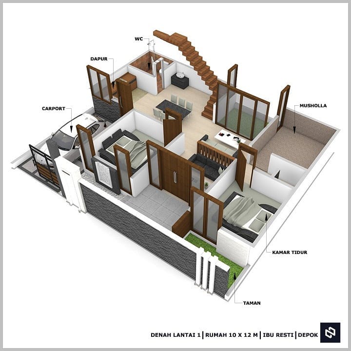 Desain rumah 12x10 Meter 2Lantai