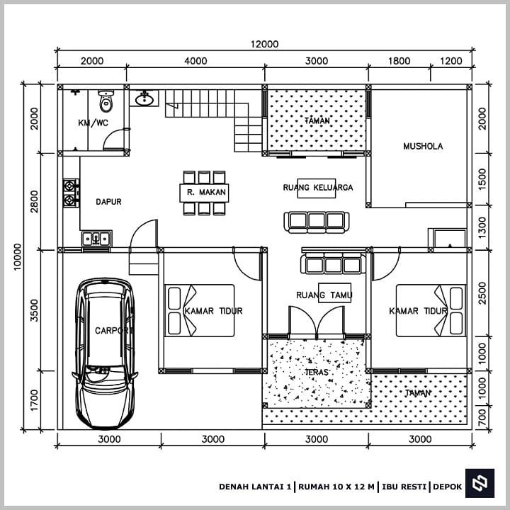 Desain rumah 12x10 Meter 2Lantai