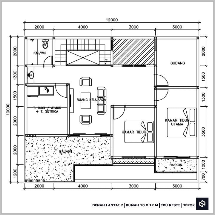 Desain rumah 12x10 Meter 2Lantai