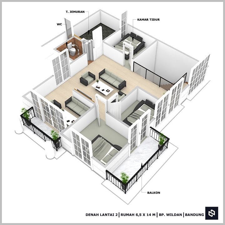 Desain rumah 14x13 Meter 2Lantai