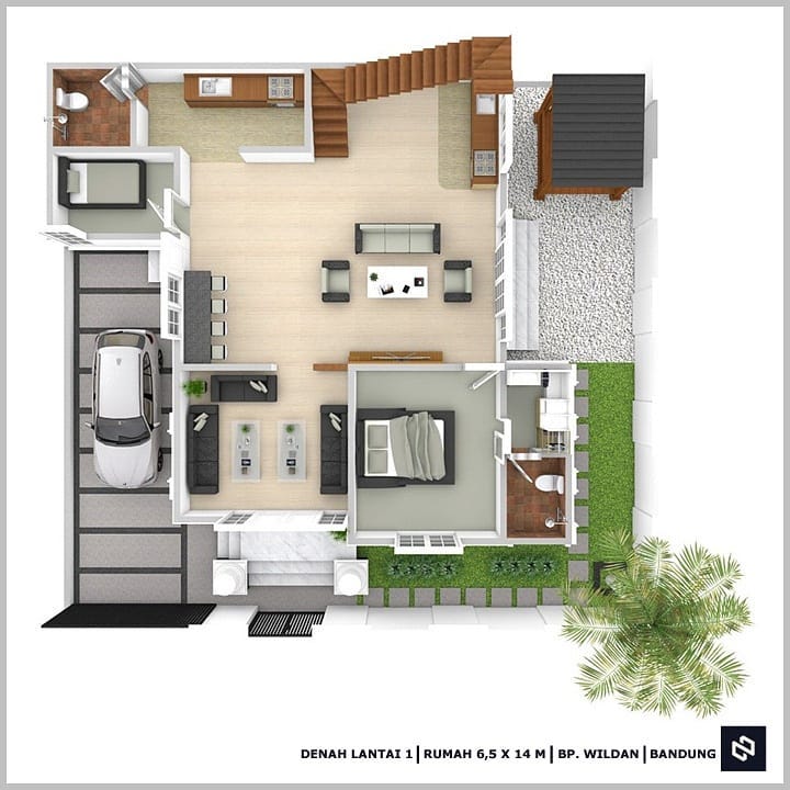 Desain rumah 14x13 Meter 2Lantai