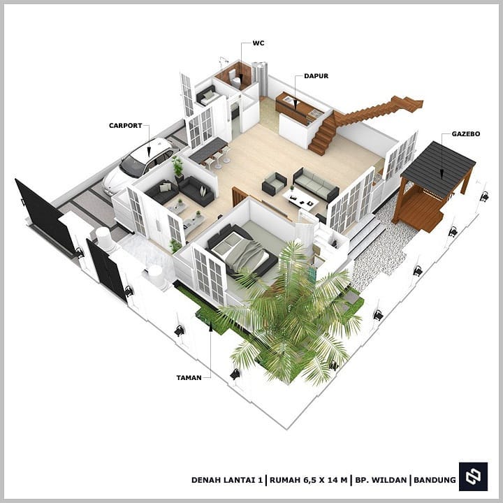 Desain rumah 14x13 Meter 2Lantai