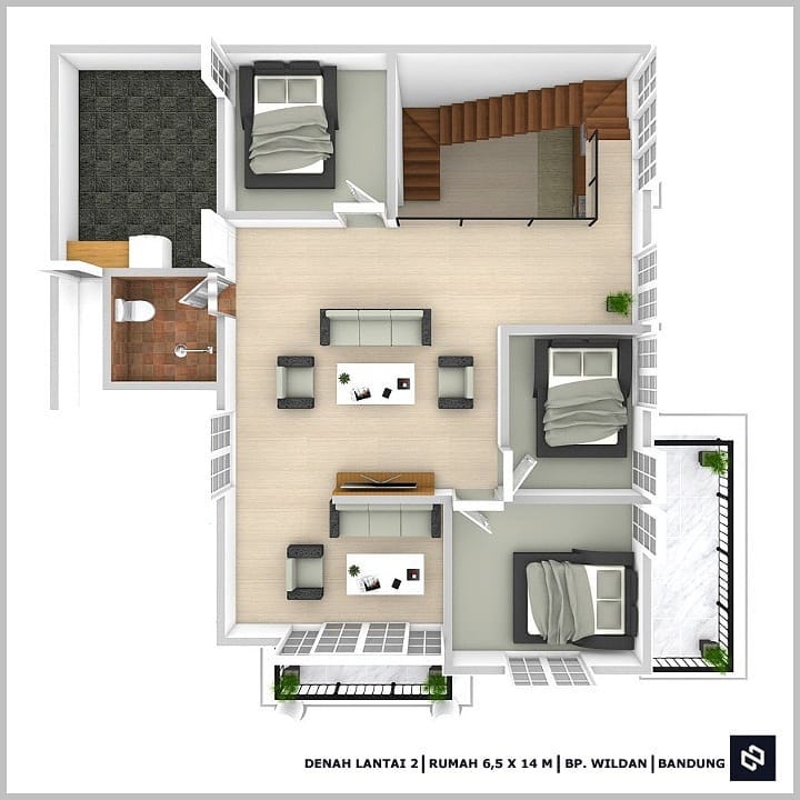 Desain rumah 14x13 Meter 2Lantai