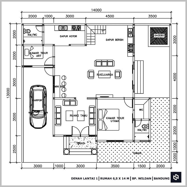 Desain rumah 14x13 Meter 2Lantai