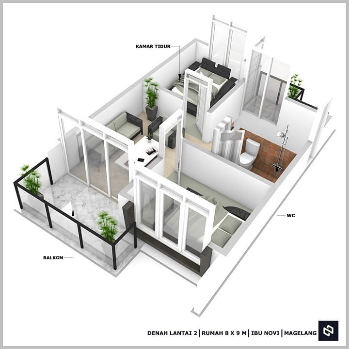 Desain rumah 8x9 Meter 2Lantai