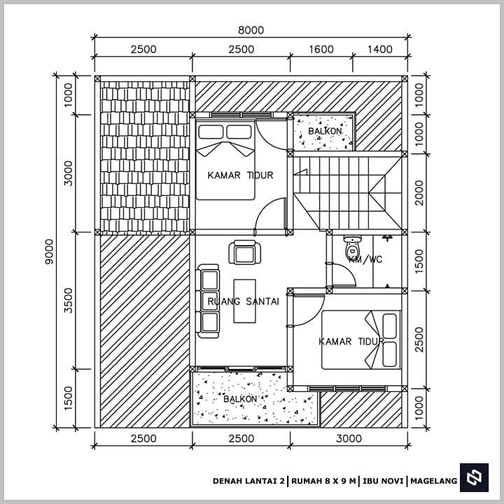 Desain rumah 8x9 Meter 2Lantai