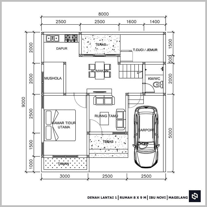 Desain rumah 8x9 Meter 2Lantai