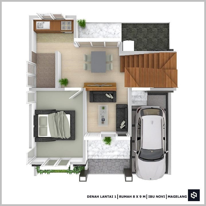 Desain rumah 8x9 Meter 2Lantai