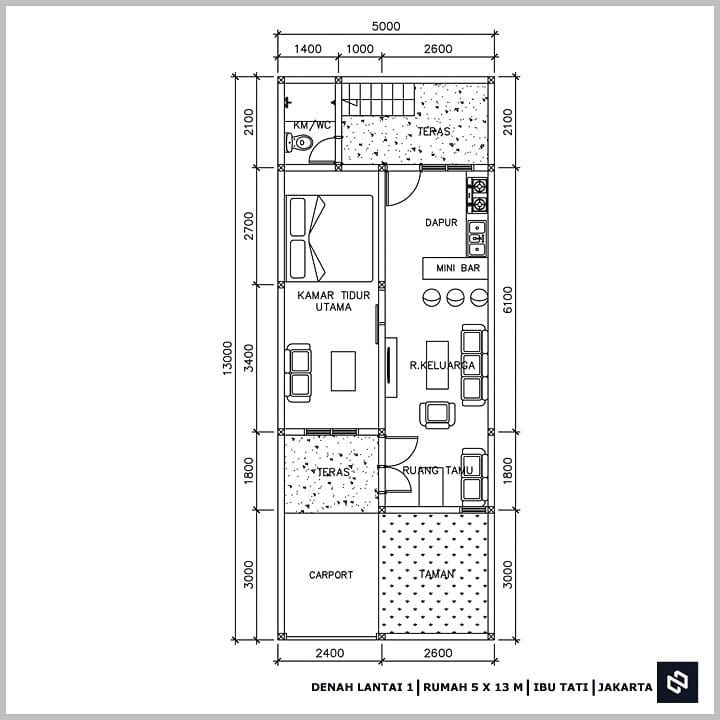 Desain rumah 5x13 Meter 2Lantai