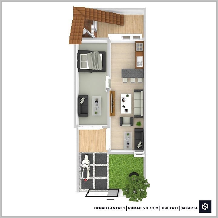 Desain rumah 5x13 Meter 2Lantai