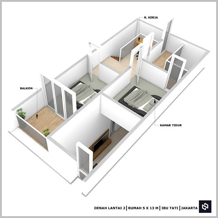 Desain rumah 5x13 Meter 2Lantai