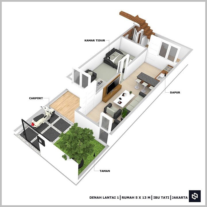 Desain rumah 5x13 Meter 2Lantai