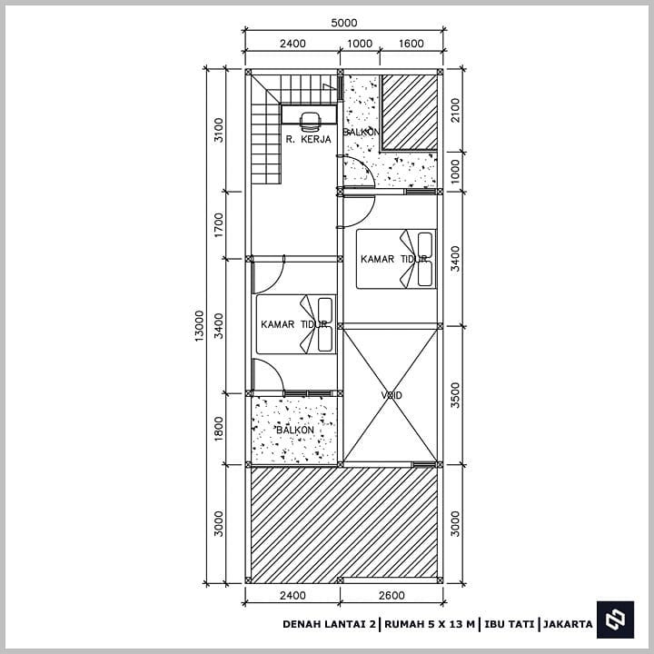 Desain rumah 5x13 Meter 2Lantai