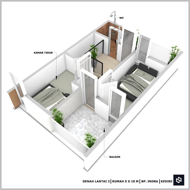 Desain rumah 5x10 Meter 2Lantai