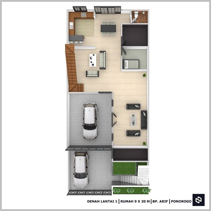 Desain rumah 9x20 Meter 2Lantai