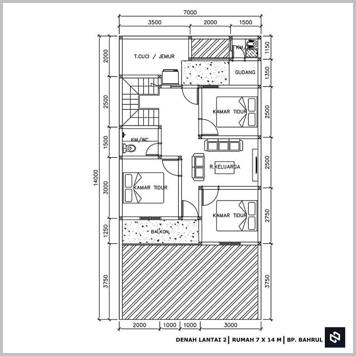 Desain rumah 7x14 Meter 2Lantai