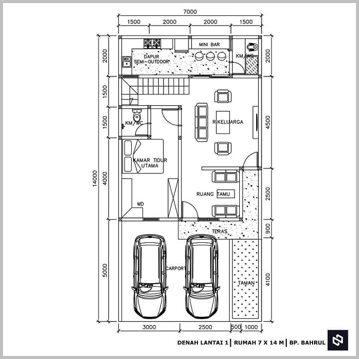 Desain rumah 7x14 Meter 2Lantai