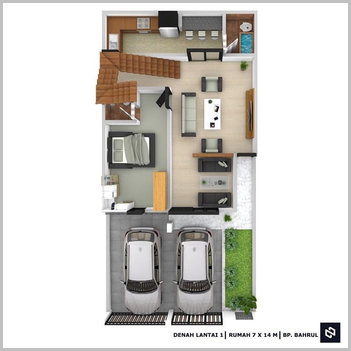 Desain rumah 7x14 Meter 2Lantai