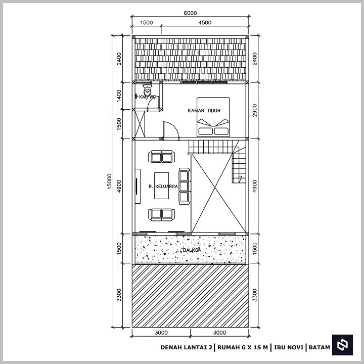 Desain rumah 6x15 Meter 2Lantai